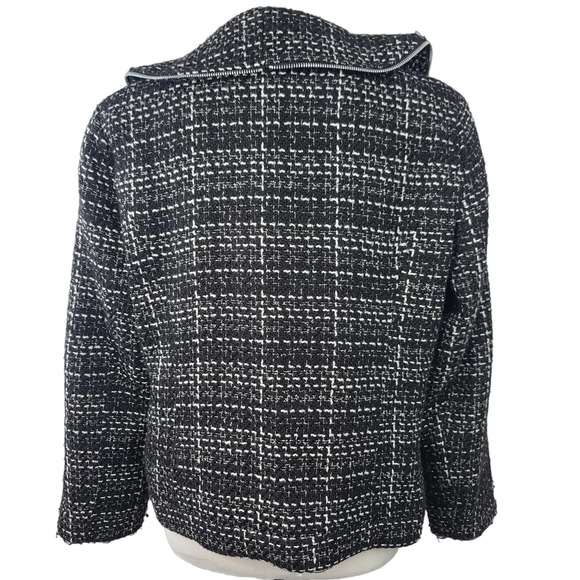 Trenz Theresa Renz Jacket Tweed Black White Ruffle Collar Zipper XL Plaid Career - Picture 3 of 8